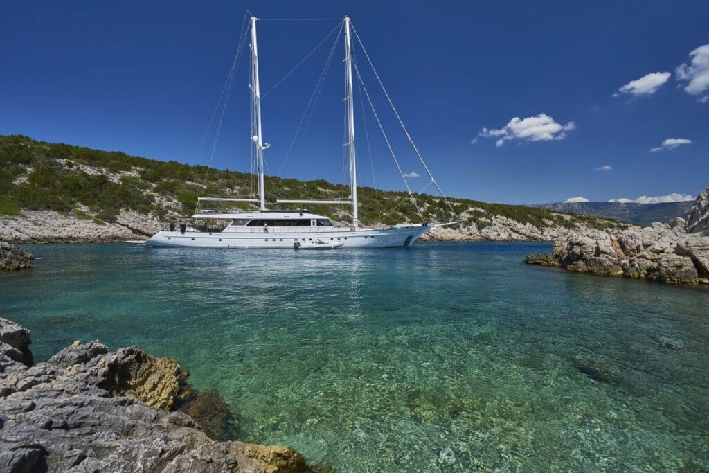 lady gita yacht at anchor side view