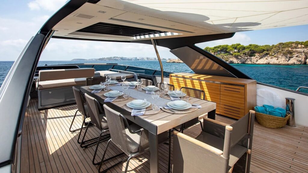 balance yacht charter flybridge dining area