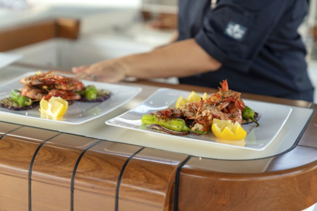 serving food onboard vivaldi yacht charter