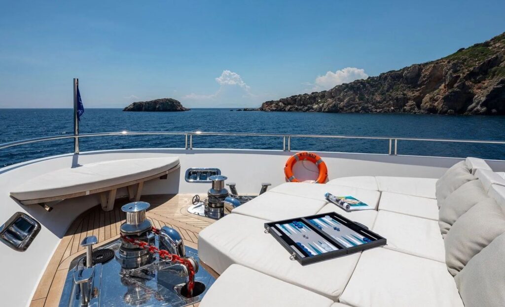 sunbathing area on the yacht front deck