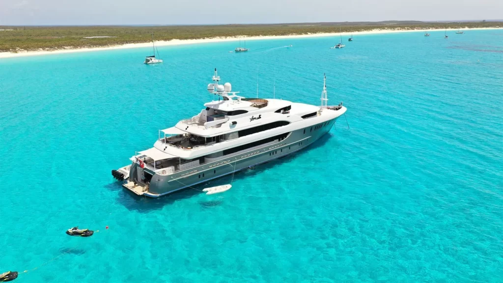 loon yacht charter aerial view in the sea