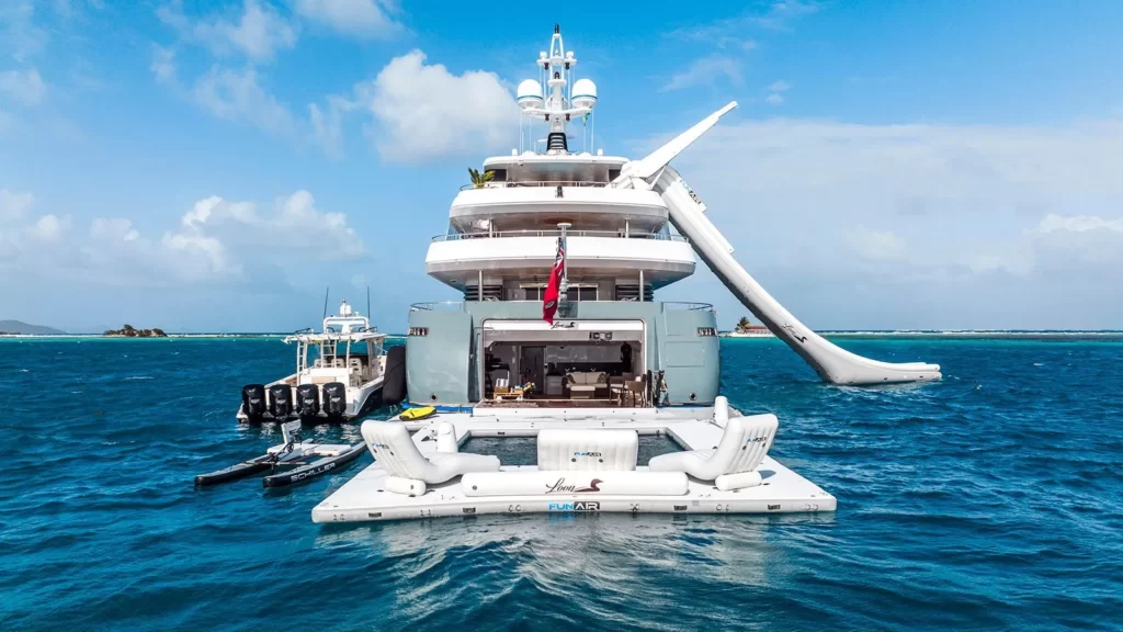 loon yacht charter rear view of the floating pool