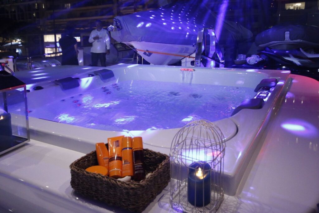 katina yacht charter jacuzzi at night