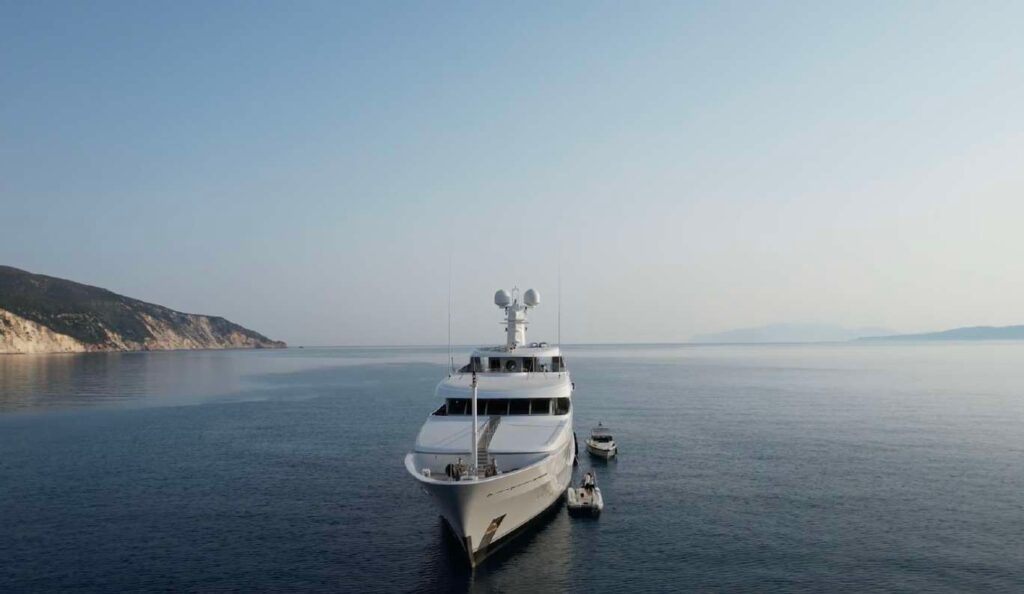 trident yacht charter front aerial view