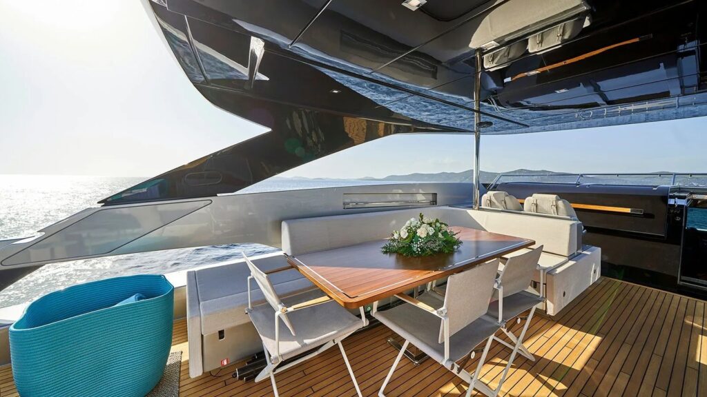 Nikita Yacht Charter flybridge dining area