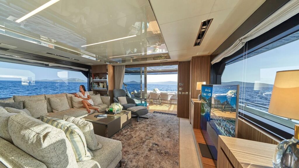 Nikita Yacht Charter large windows in the salon